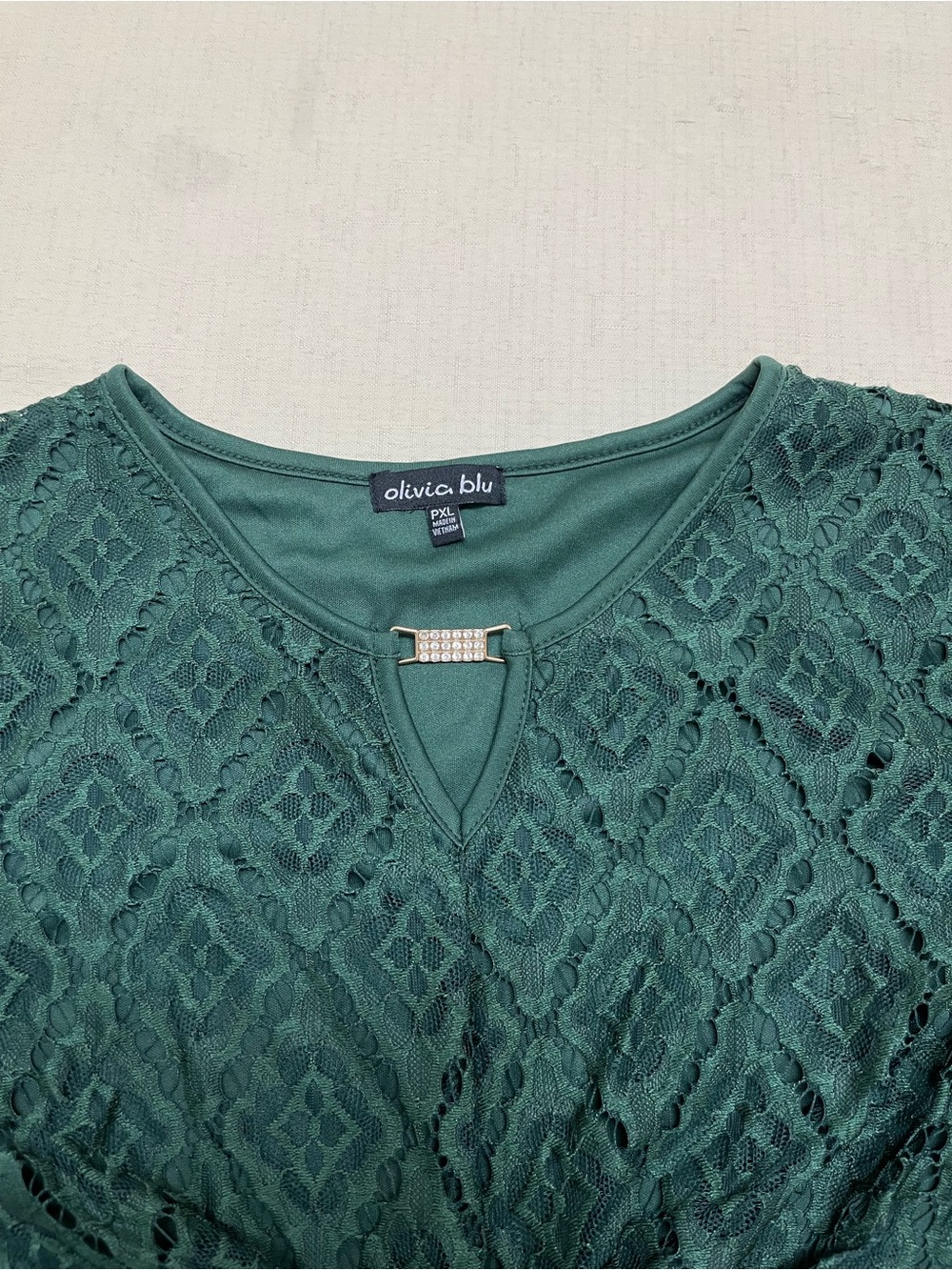NWT Olivia Blu petite XL green lace blouse - Picture 6 of 13